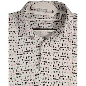 Rhoback White Polo Shirt with Black and Pink Print